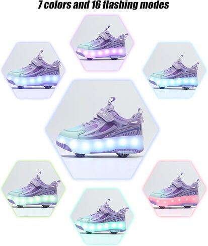 Ufatansy Roller Skates Shoes for Kids Girls Boys 4 Detachable Wheels Roller Sport Shoes 16 Modes Colorful LED Lights Rechargeable Fashion Sneakers Footwear Gifts in Kuwait