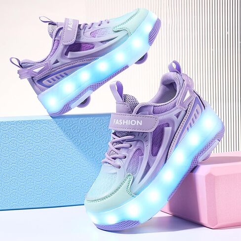 Ufatansy Roller Skates Shoes for Kids Girls Boys 4 Detachable Wheels Roller Sport Shoes 16 Modes Colorful LED Lights Rechargeable Fashion Sneakers Footwear Gifts in Kuwait