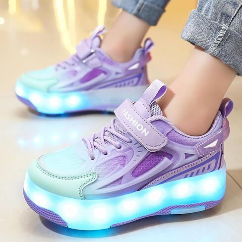 Ufatansy Roller Skates Shoes for Kids Girls Boys 4 Detachable Wheels Roller Sport Shoes 16 Modes Colorful LED Lights Rechargeable Fashion Sneakers Footwear Gifts in Kuwait
