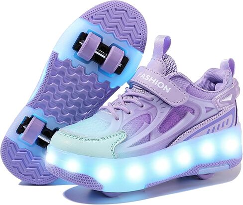 Ufatansy Roller Skates Shoes for Kids Girls Boys 4 Detachable Wheels Roller Sport Shoes 16 Modes Colorful LED Lights Rechargeable Fashion Sneakers Footwear Gifts in Kuwait