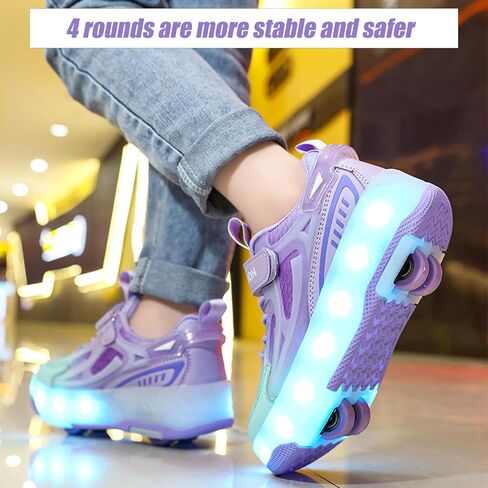 Ufatansy Roller Skates Shoes for Kids Girls Boys 4 Detachable Wheels Roller Sport Shoes 16 Modes Colorful LED Lights Rechargeable Fashion Sneakers Footwear Gifts in Kuwait