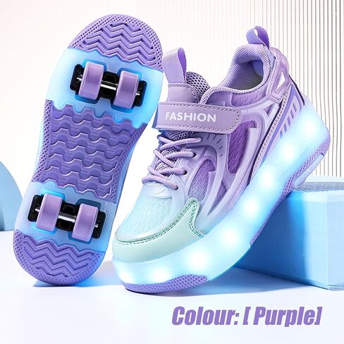 Ufatansy Roller Skates Shoes for Kids Girls Boys 4 Detachable Wheels Roller Sport Shoes 16 Modes Colorful LED Lights Rechargeable Fashion Sneakers Footwear Gifts in Kuwait
