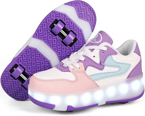 Ufatansy Roller Skates Shoes for Kids Girls Boys 4 Detachable Wheels Roller Sport Shoes 16 Modes Colorful LED Lights Rechargeable Fashion Sneakers Footwear Gifts in Saudi Arabia