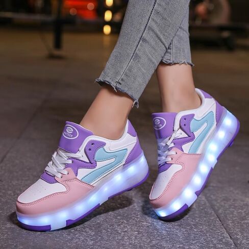 Ufatansy Roller Skates Shoes for Kids Girls Boys 4 Detachable Wheels Roller Sport Shoes 16 Modes Colorful LED Lights Rechargeable Fashion Sneakers Footwear Gifts in Saudi Arabia