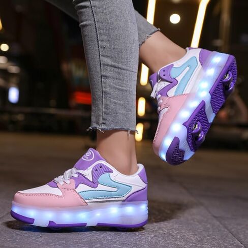 Ufatansy Roller Skates Shoes for Kids Girls Boys 4 Detachable Wheels Roller Sport Shoes 16 Modes Colorful LED Lights Rechargeable Fashion Sneakers Footwear Gifts in Saudi Arabia