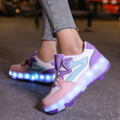Ufatansy Roller Skates Shoes for Kids Girls Boys 4 Detachable Wheels Roller Sport Shoes 16 Modes Colorful LED Lights Rechargeable Fashion Sneakers Footwear Gifts in Saudi Arabia