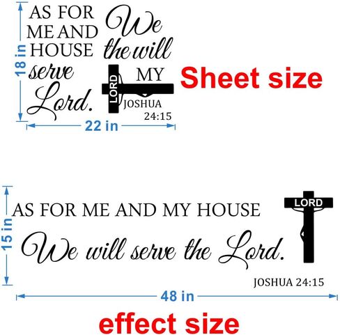 Jesus and Christian Wall Decal - As for Me and My House, We Will Serve The Lord Vinyl Wall Art with Inspirational Quote - 15"x48" - PVC Removable Wall Sticker for Church and Prayer Room (balck in Saudi Arabia