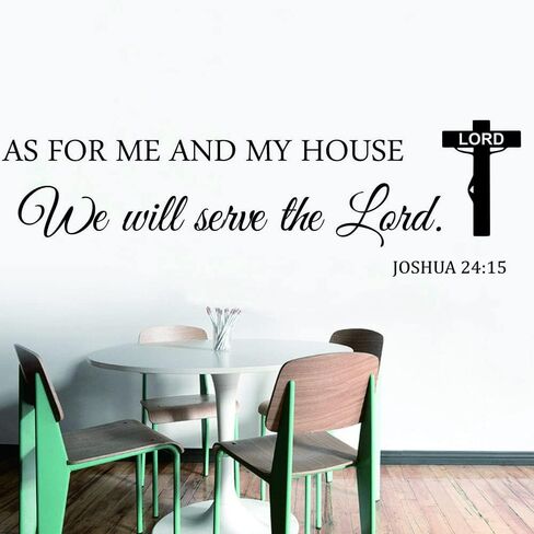 Jesus and Christian Wall Decal - As for Me and My House, We Will Serve The Lord Vinyl Wall Art with Inspirational Quote - 15"x48" - PVC Removable Wall Sticker for Church and Prayer Room (balck in Saudi Arabia