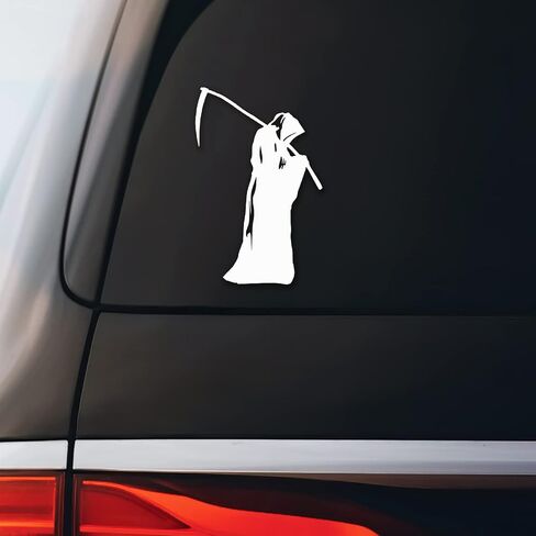 Grim Reaper Sticker Decal Notebook Car Laptop 3.5"x5.5" (White) in Saudi Arabia