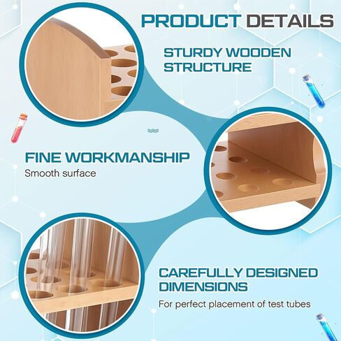 2 Pcs Wooden Test Tube Rack Accommodates 12 Tubes up to 28mm 10.2" Wide Laboratory Premium Wood Construction Test Tube Holder in Saudi Arabia