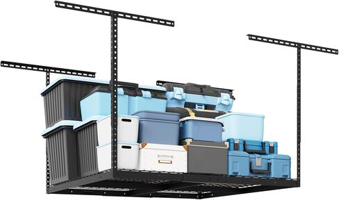 FLEXIMOUNTS 3x4FT Garage Storage Rack Overhead, Adjustable Ceiling Storage Racks, Metal Garage Organization System with 275LBS Weight Capacity(Black) in Kuwait