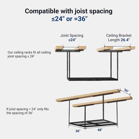 FLEXIMOUNTS 3x4FT Garage Storage Rack Overhead, Adjustable Ceiling Storage Racks, Metal Garage Organization System with 275LBS Weight Capacity(Black) in Kuwait