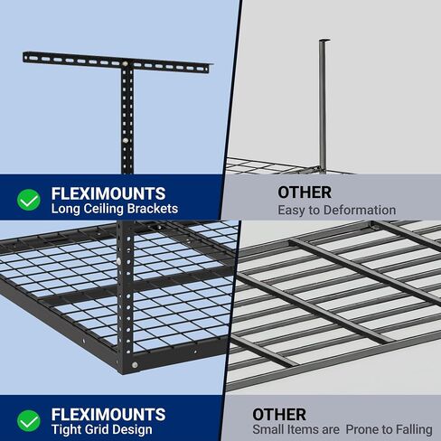 FLEXIMOUNTS 3x4FT Garage Storage Rack Overhead, Adjustable Ceiling Storage Racks, Metal Garage Organization System with 275LBS Weight Capacity(Black) in Kuwait