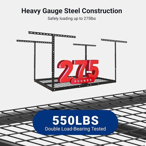 FLEXIMOUNTS 3x4FT Garage Storage Rack Overhead, Adjustable Ceiling Storage Racks, Metal Garage Organization System with 275LBS Weight Capacity(Black) in Kuwait