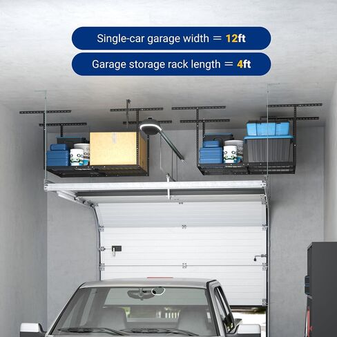 FLEXIMOUNTS 3x4FT Garage Storage Rack Overhead, Adjustable Ceiling Storage Racks, Metal Garage Organization System with 275LBS Weight Capacity(Black) in Kuwait