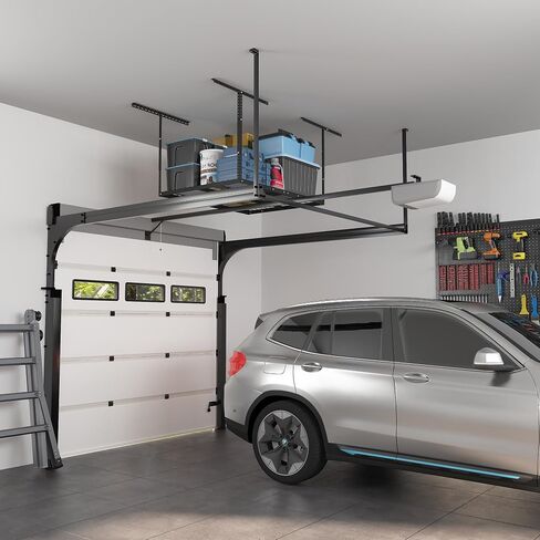 FLEXIMOUNTS 3x4FT Garage Storage Rack Overhead, Adjustable Ceiling Storage Racks, Metal Garage Organization System with 275LBS Weight Capacity(Black) in Kuwait