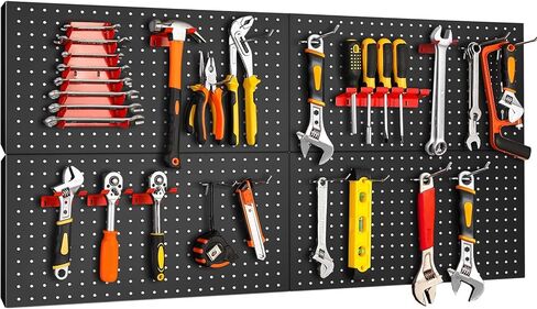 4 مساءً لوحات Pegboard Metal for Wall ， لوحات ربط لأدوات المرآب منظم تخزين Pegboard لمحضن العمل ، متجر ， الحمام ， إعداد المكتب والألعاب مع حلول معلقة قابلة للتخصيص (أسود ، 24 "× 12") in Saudi Arabia
