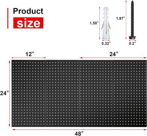 4 مساءً لوحات Pegboard Metal for Wall ， لوحات ربط لأدوات المرآب منظم تخزين Pegboard لمحضن العمل ، متجر ， الحمام ， إعداد المكتب والألعاب مع حلول معلقة قابلة للتخصيص (أسود ، 24 "× 12") in Saudi Arabia