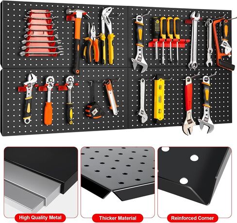 4 مساءً لوحات Pegboard Metal for Wall ， لوحات ربط لأدوات المرآب منظم تخزين Pegboard لمحضن العمل ، متجر ， الحمام ， إعداد المكتب والألعاب مع حلول معلقة قابلة للتخصيص (أسود ، 24 "× 12") in Saudi Arabia