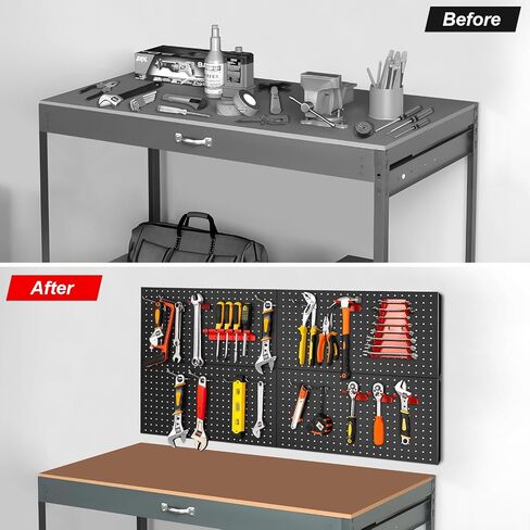 4 مساءً لوحات Pegboard Metal for Wall ， لوحات ربط لأدوات المرآب منظم تخزين Pegboard لمحضن العمل ، متجر ， الحمام ， إعداد المكتب والألعاب مع حلول معلقة قابلة للتخصيص (أسود ، 24 "× 12") in Saudi Arabia