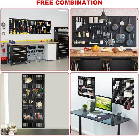 4 مساءً لوحات Pegboard Metal for Wall ， لوحات ربط لأدوات المرآب منظم تخزين Pegboard لمحضن العمل ، متجر ， الحمام ， إعداد المكتب والألعاب مع حلول معلقة قابلة للتخصيص (أسود ، 24 "× 12") in Saudi Arabia