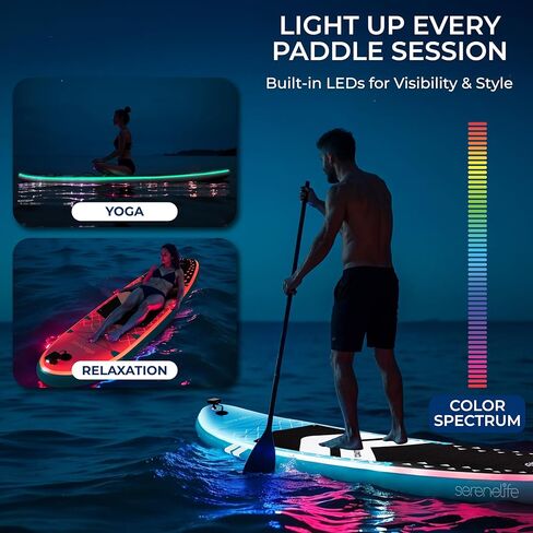 يشمل Serenelife 10'6 "لوحة مجداف قابلة للانفخام مع مصابيح LED-32" تصميم مستقر واسع مع لوحة سطح السفينة غير المنقولة ، تشمل ملحقات SUP متميزة ، للشباب والبالغين ، 275 رطلاً. سعة in Saudi Arabia