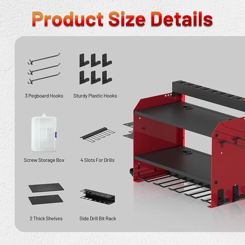 Power Tool Organizer Wall Mount with Charging Station, Garage 4 Drill Storage Shelf with Cordless Tool Holder, Heavy Duty Rack with 8 Outlet Power Strips and Hooks, Gift for Men, Husband (4 Layer) in Saudi Arabia