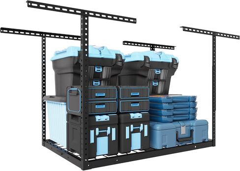 FLEXIMOUNTS 3x4FT Garage Storage Rack Overhead, Adjustable Ceiling Storage Racks, Metal Garage Organization System with 275LBS Weight Capacity(Black) in Kuwait
