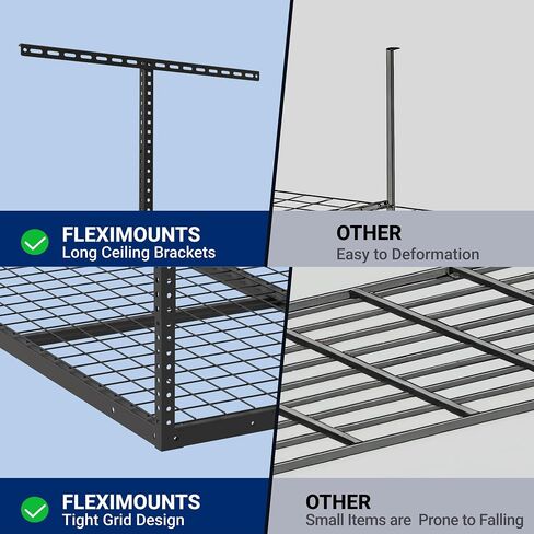 FLEXIMOUNTS 3x4FT Garage Storage Rack Overhead, Adjustable Ceiling Storage Racks, Metal Garage Organization System with 275LBS Weight Capacity(Black) in Kuwait