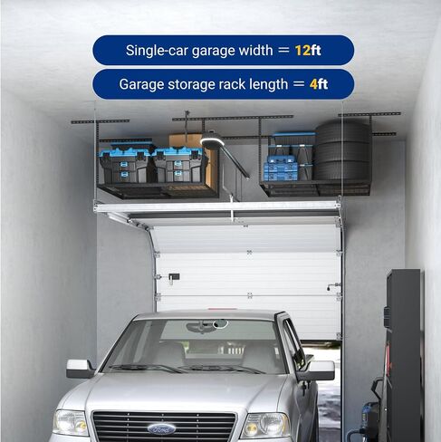 FLEXIMOUNTS 3x4FT Garage Storage Rack Overhead, Adjustable Ceiling Storage Racks, Metal Garage Organization System with 275LBS Weight Capacity(Black) in Kuwait
