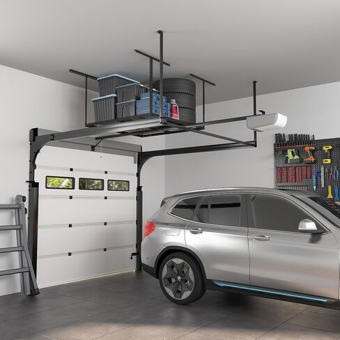FLEXIMOUNTS 3x4FT Garage Storage Rack Overhead, Adjustable Ceiling Storage Racks, Metal Garage Organization System with 275LBS Weight Capacity(Black) in Kuwait