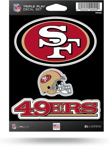 Rico Industries NFL Football San Francisco 49ers Triple Play Decal Set 5" x 7" (3 Decals), White in Saudi Arabia