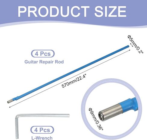 MECCANIXITY 4 Pack Guitar Two Way Rod, 440mm Low-Profile Guitar Rod with 4mm L-Wrench, Luthier Tools for Electric Acoustic Bass Guitars Neck Repair Adjustment, Blue in Saudi Arabia