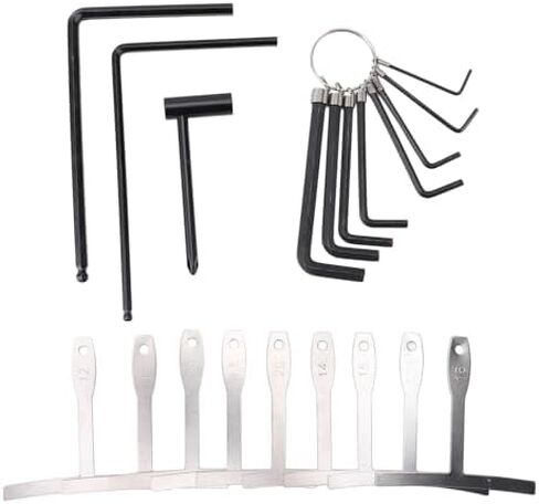 SUNGOOYUE 20Pcs Guitar Adjustment Wrench Set with 9 T Shaped Gauges 8 Hex Wrenches, 4mm and 5mm Steel Ball End Rod Wrench Radius Gauge for Guitar Neck Rods, Bridge, Tuners in Kuwait