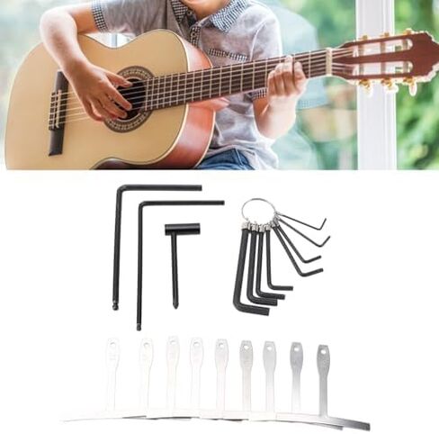 SUNGOOYUE 20Pcs Guitar Adjustment Wrench Set with 9 T Shaped Gauges 8 Hex Wrenches, 4mm and 5mm Steel Ball End Rod Wrench Radius Gauge for Guitar Neck Rods, Bridge, Tuners in Kuwait