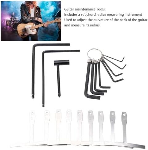 SUNGOOYUE 20Pcs Guitar Adjustment Wrench Set with 9 T Shaped Gauges 8 Hex Wrenches, 4mm and 5mm Steel Ball End Rod Wrench Radius Gauge for Guitar Neck Rods, Bridge, Tuners in Kuwait