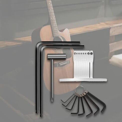 SUNGOOYUE 20Pcs Guitar Adjustment Wrench Set with 9 T Shaped Gauges 8 Hex Wrenches, 4mm and 5mm Steel Ball End Rod Wrench Radius Gauge for Guitar Neck Rods, Bridge, Tuners in Kuwait