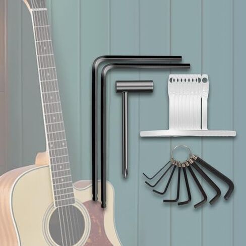 SUNGOOYUE 20Pcs Guitar Adjustment Wrench Set with 9 T Shaped Gauges 8 Hex Wrenches, 4mm and 5mm Steel Ball End Rod Wrench Radius Gauge for Guitar Neck Rods, Bridge, Tuners in Kuwait