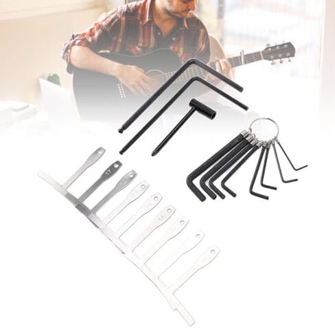 SUNGOOYUE 20Pcs Guitar Adjustment Wrench Set with 9 T Shaped Gauges 8 Hex Wrenches, 4mm and 5mm Steel Ball End Rod Wrench Radius Gauge for Guitar Neck Rods, Bridge, Tuners in Kuwait