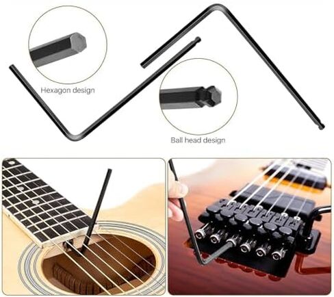 SUNGOOYUE 20Pcs Guitar Adjustment Wrench Set with 9 T Shaped Gauges 8 Hex Wrenches, 4mm and 5mm Steel Ball End Rod Wrench Radius Gauge for Guitar Neck Rods, Bridge, Tuners in Kuwait