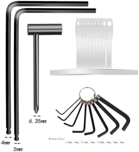 SUNGOOYUE 20Pcs Guitar Adjustment Wrench Set with 9 T Shaped Gauges 8 Hex Wrenches, 4mm and 5mm Steel Ball End Rod Wrench Radius Gauge for Guitar Neck Rods, Bridge, Tuners in Kuwait