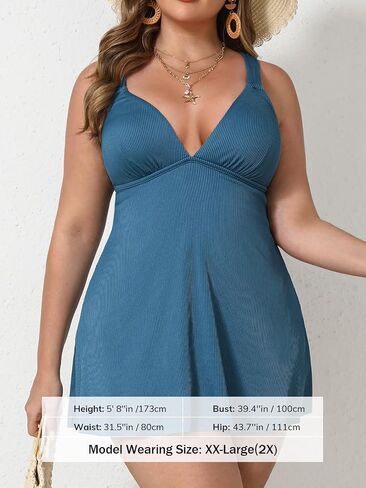 Cupshe Plus Size Women's One Piece Swimsuit v الرقبة ملابس السباحة فستان Crisscross ذاتي الباحة بدلة السباحة التدفق in Kuwait