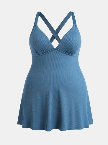 Cupshe Plus Size Women's One Piece Swimsuit v الرقبة ملابس السباحة فستان Crisscross ذاتي الباحة بدلة السباحة التدفق in Kuwait