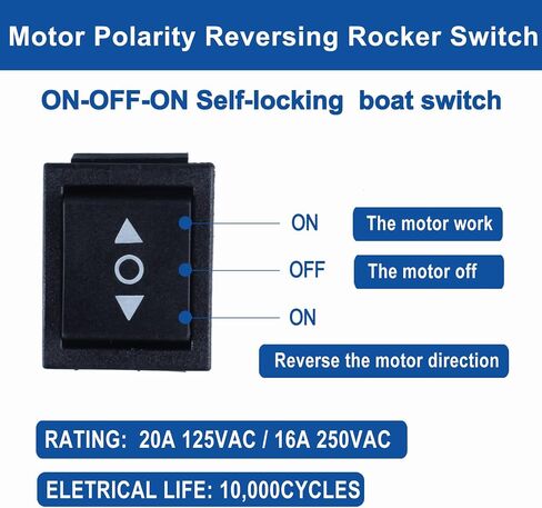 2Pcs ON-Off-ON Polarity Reversing Rocker Switch，DPDT 6 pins 3 Position Self-Locking Double Reset Rocker Toggle Switch with Jumper Wires Snap 12V 125V 250V,Max Current 20A in Saudi Arabia