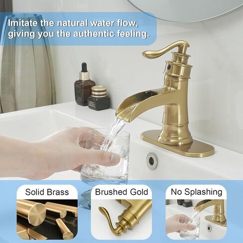 BWE Matte Black Bathroom Faucet, Waterfall Bathroom Faucet Sink Lavatory Single Hole Faucets One Handle Bath Antique with Brass Pop Up Drain Stopper Mixer Tap Overflow Water Supply Line in Saudi Arabia