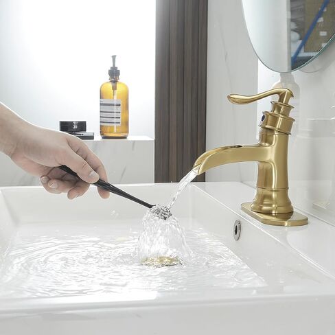 BWE Matte Black Bathroom Faucet, Waterfall Bathroom Faucet Sink Lavatory Single Hole Faucets One Handle Bath Antique with Brass Pop Up Drain Stopper Mixer Tap Overflow Water Supply Line in Saudi Arabia