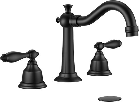 8 Inch Widespread Bathroom Sink Faucet Matte Black, 3 Hole 2 Cross Handles Classic Vintage Antique Faucet with Metal Pop Up Drain and Supply Hoses for Vanity, RV, Farmhouse in Saudi Arabia