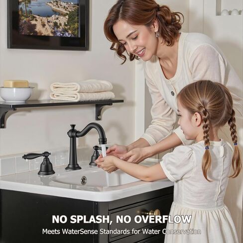 8 Inch Widespread Bathroom Sink Faucet Matte Black, 3 Hole 2 Cross Handles Classic Vintage Antique Faucet with Metal Pop Up Drain and Supply Hoses for Vanity, RV, Farmhouse in Saudi Arabia