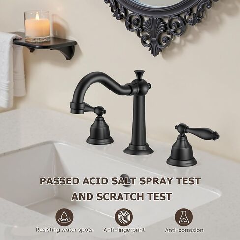 8 Inch Widespread Bathroom Sink Faucet Matte Black, 3 Hole 2 Cross Handles Classic Vintage Antique Faucet with Metal Pop Up Drain and Supply Hoses for Vanity, RV, Farmhouse in Saudi Arabia