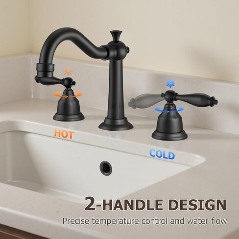 8 Inch Widespread Bathroom Sink Faucet Matte Black, 3 Hole 2 Cross Handles Classic Vintage Antique Faucet with Metal Pop Up Drain and Supply Hoses for Vanity, RV, Farmhouse in Saudi Arabia
